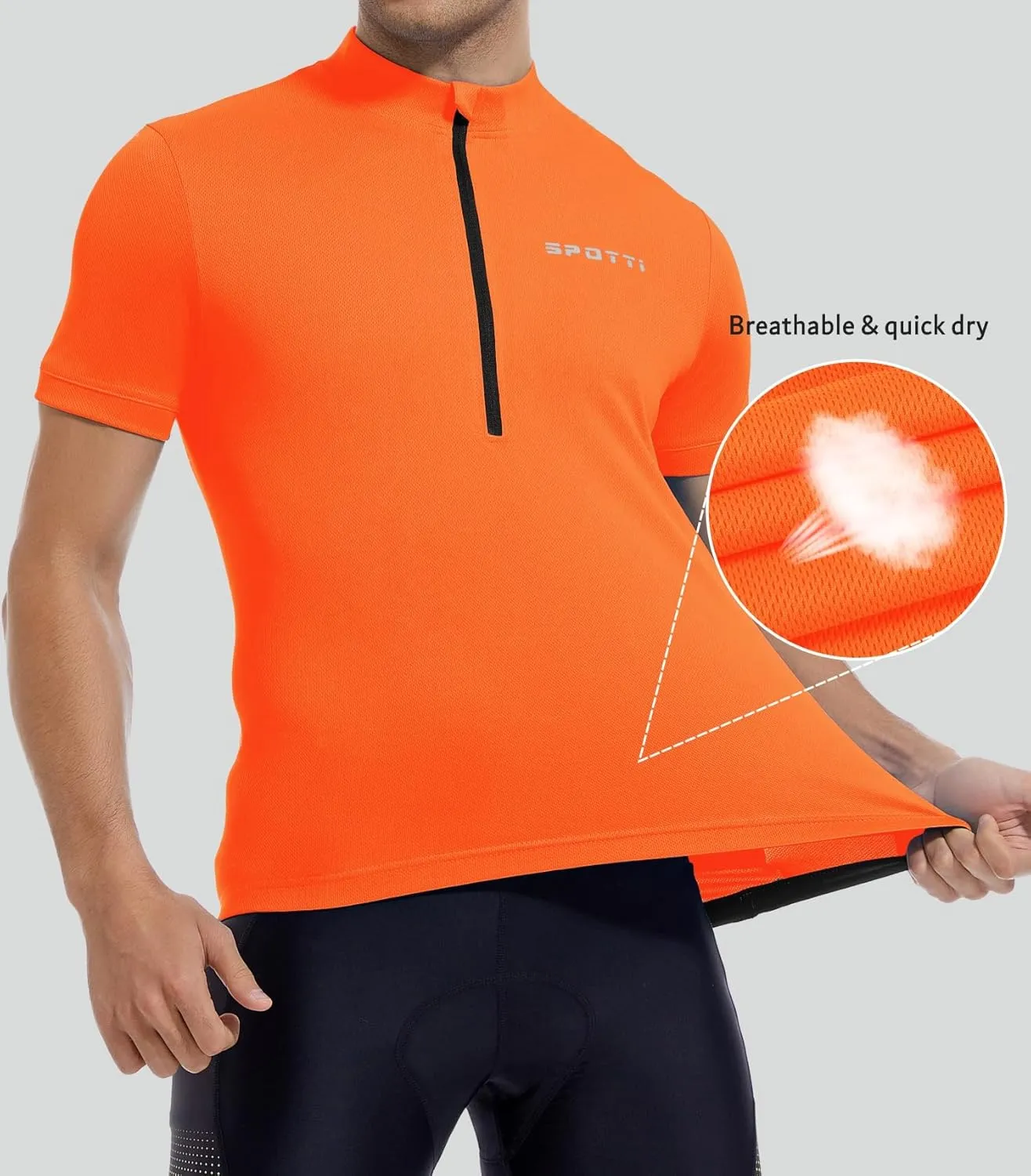 Spotti Men's Cycling Bike Jersey Short Sleeve with 3 Rear Pockets- Moisture Wicking, Breathable, Quick Dry Biking Shirt