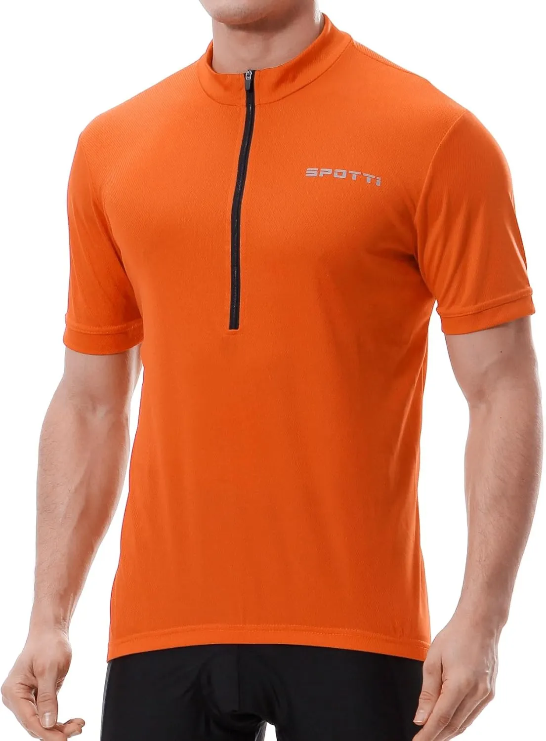 Spotti Men's Cycling Bike Jersey Short Sleeve with 3 Rear Pockets- Moisture Wicking, Breathable, Quick Dry Biking Shirt