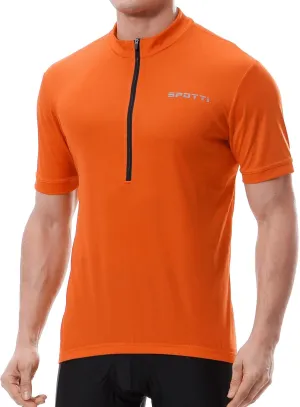 Spotti Men's Cycling Bike Jersey Short Sleeve with 3 Rear Pockets- Moisture Wicking, Breathable, Quick Dry Biking Shirt