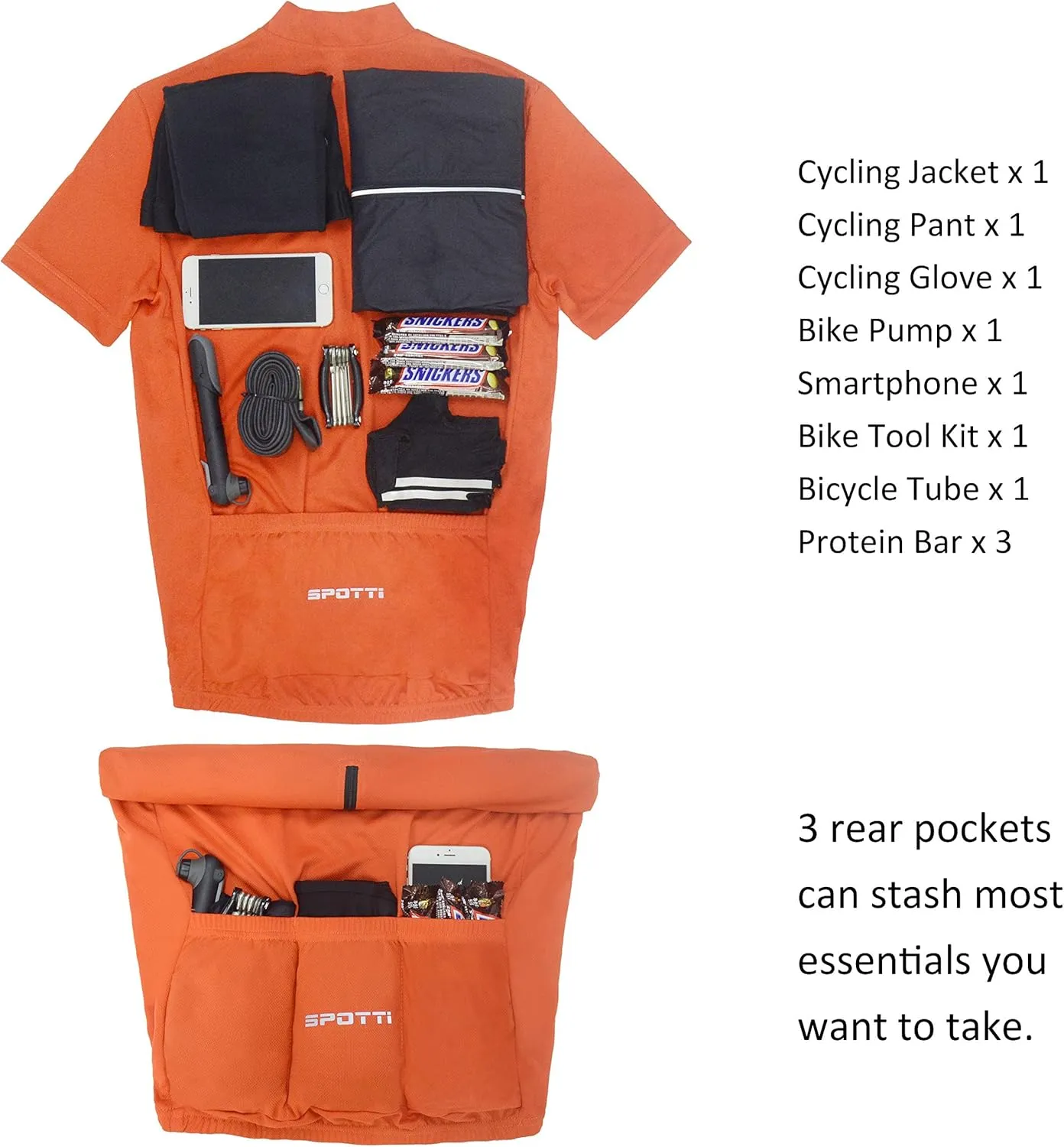 Spotti Men's Cycling Bike Jersey Short Sleeve with 3 Rear Pockets- Moisture Wicking, Breathable, Quick Dry Biking Shirt