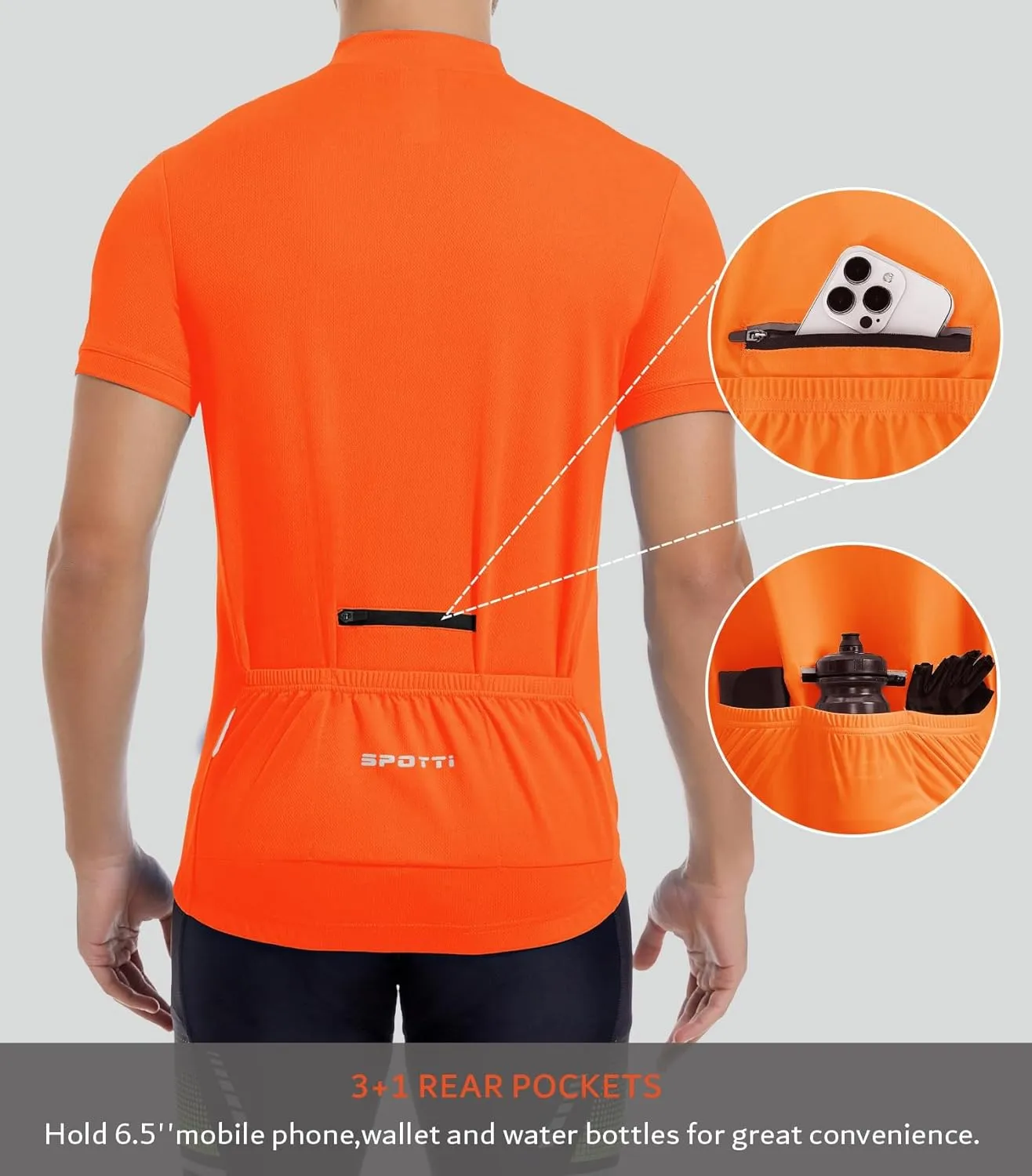 Spotti Men's Cycling Bike Jersey Short Sleeve with 3 Rear Pockets- Moisture Wicking, Breathable, Quick Dry Biking Shirt