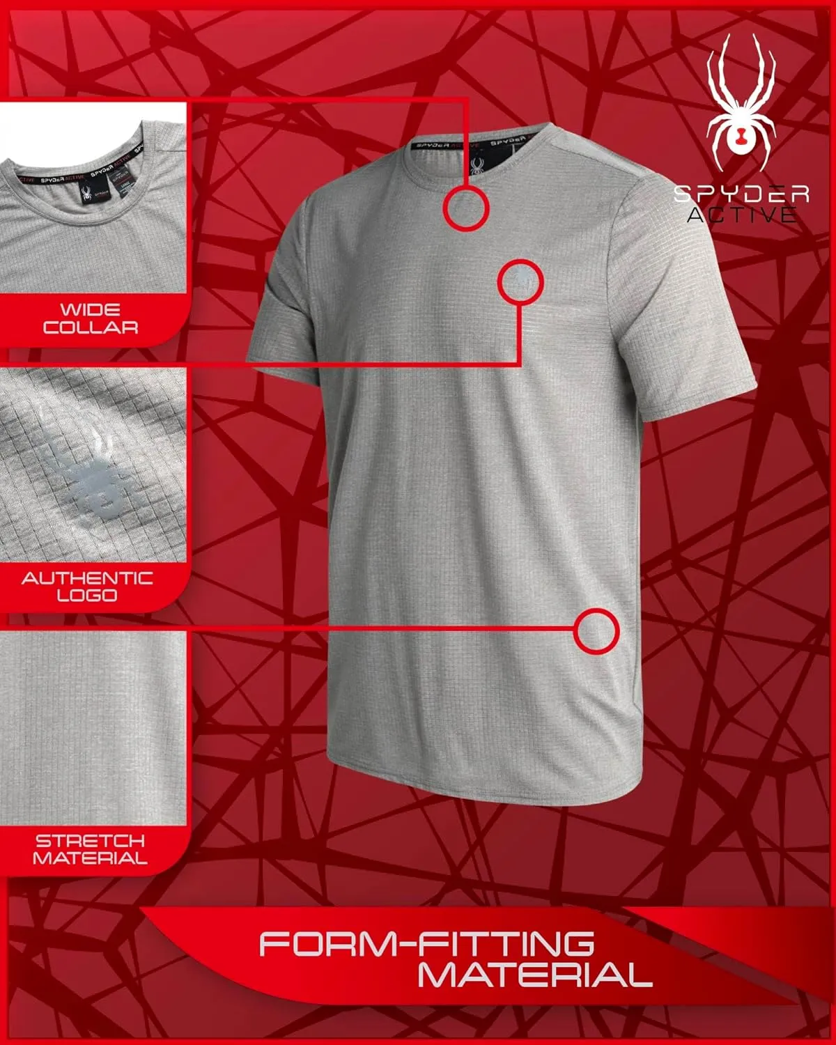 Spyder Men's Athletic T-Shirt - Textured Active Performance Stretch Sports Tee - Breathable Quick Dry Top (S-XL)