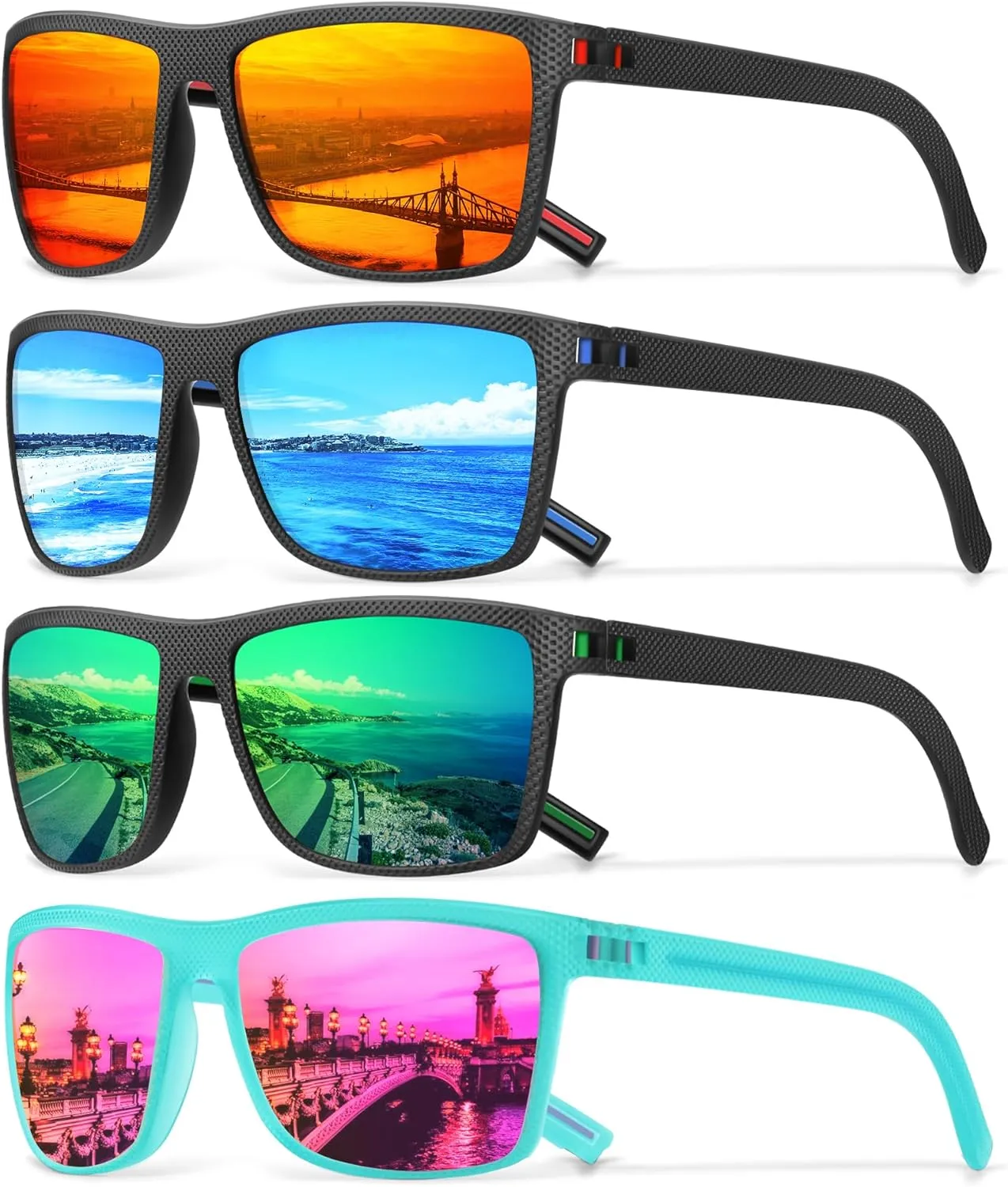 Square Polarized Sunglasses for Men Vintage Style Driving Travel Sun Glasses Lightweight Frame UV Protection Goggles