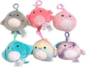 Squishmallows Kellytoy 3.5/'' Assorted Squad Clip On Keychain Mini Plush Doll (Set 6 Sealife Squad A) (SQCP00096)