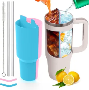 Stanley Cup 2-in-1 Drink Separator Silicone Liner, Compatible with 40 oz, Accessory, Reusable Liner for Party, Leisure, Outdoor, Office (Blue/Pink), Large, ND2.0