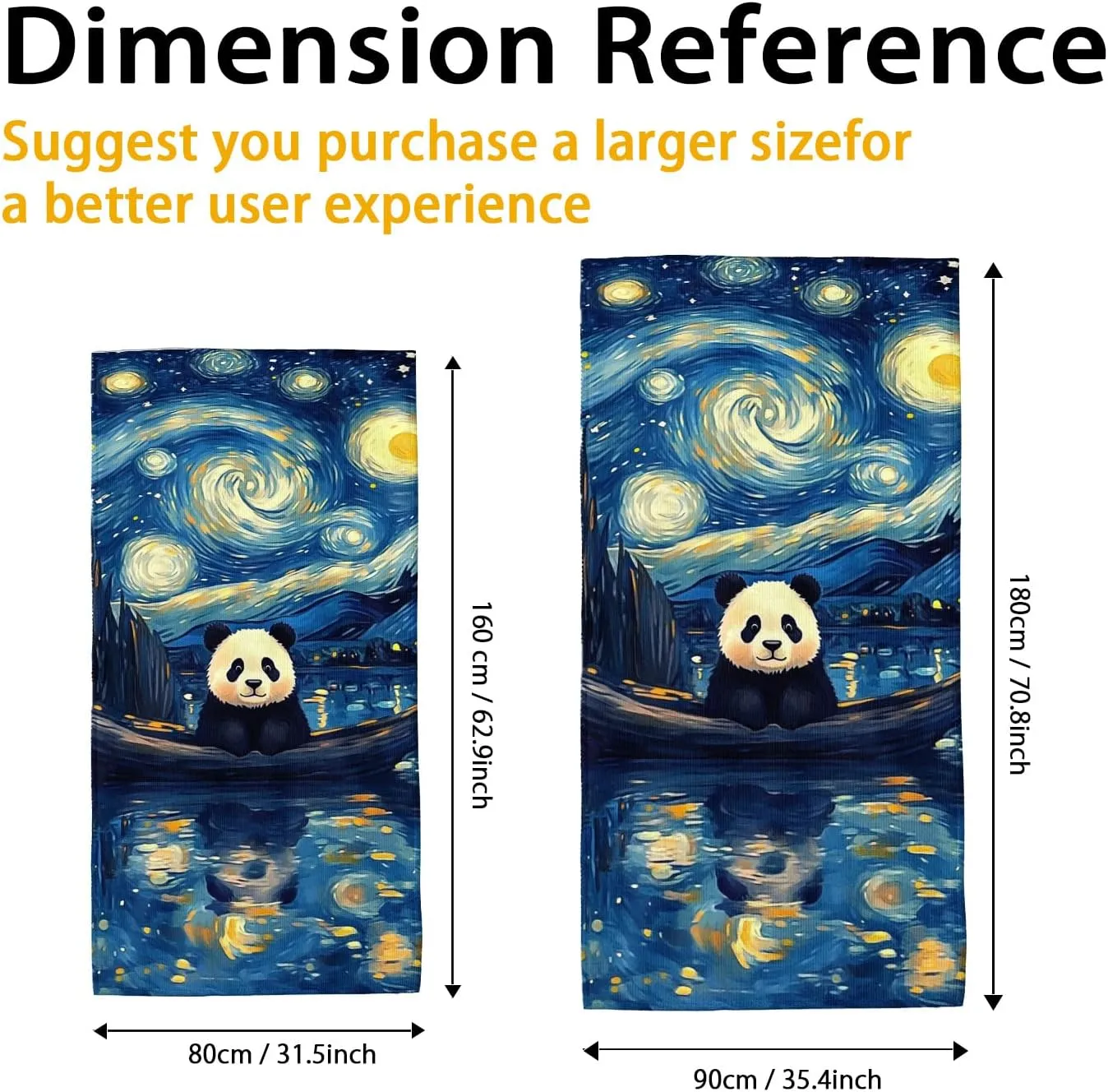 Starry Night Panda Microfiber Beach Towel Extra Large Blue Artistic Design Quick Dry Absorbent Sand Free Lightweight Beach Blanket, Vacation Picnic Essentials 70x35 Inch
