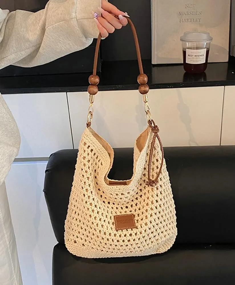 Straw Beach Bag Boho Woven Shoulder Handbag for Women Summer Beach Tote Purse Straw Hobo Bag Crossbody Purse Woven Satchel