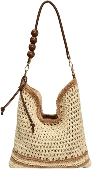Straw Beach Bag Boho Woven Shoulder Handbag for Women Summer Beach Tote Purse Straw Hobo Bag Crossbody Purse Woven Satchel