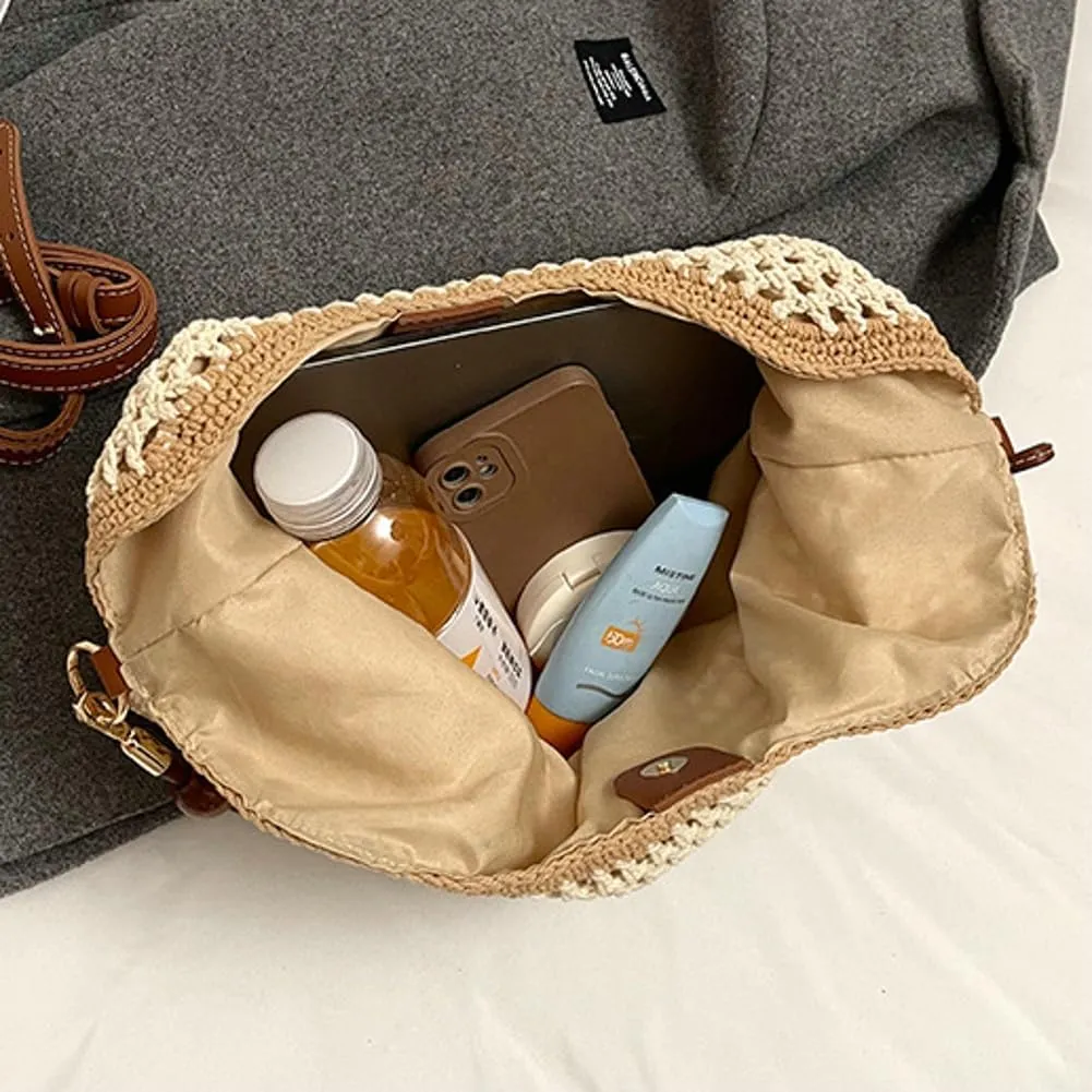 Straw Beach Bag Boho Woven Shoulder Handbag for Women Summer Beach Tote Purse Straw Hobo Bag Crossbody Purse Woven Satchel
