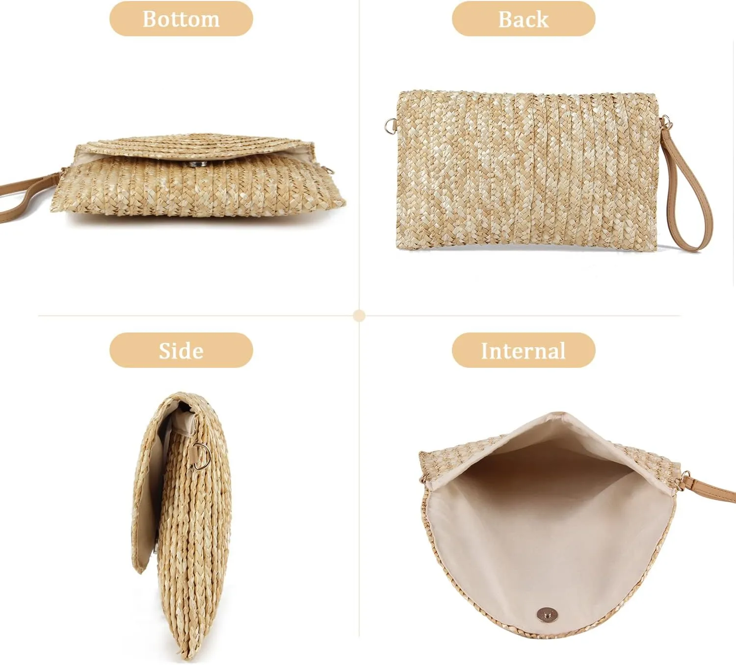 Straw Clutch Purse Bags for Women Summer Beach Purse Woven Straw Shoulder Bags Beach Clutch Bags