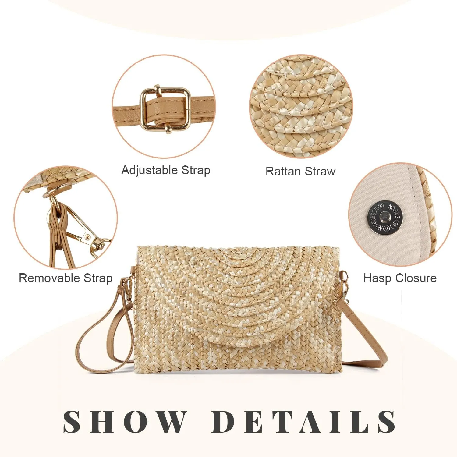Straw Clutch Purse Bags for Women Summer Beach Purse Woven Straw Shoulder Bags Beach Clutch Bags
