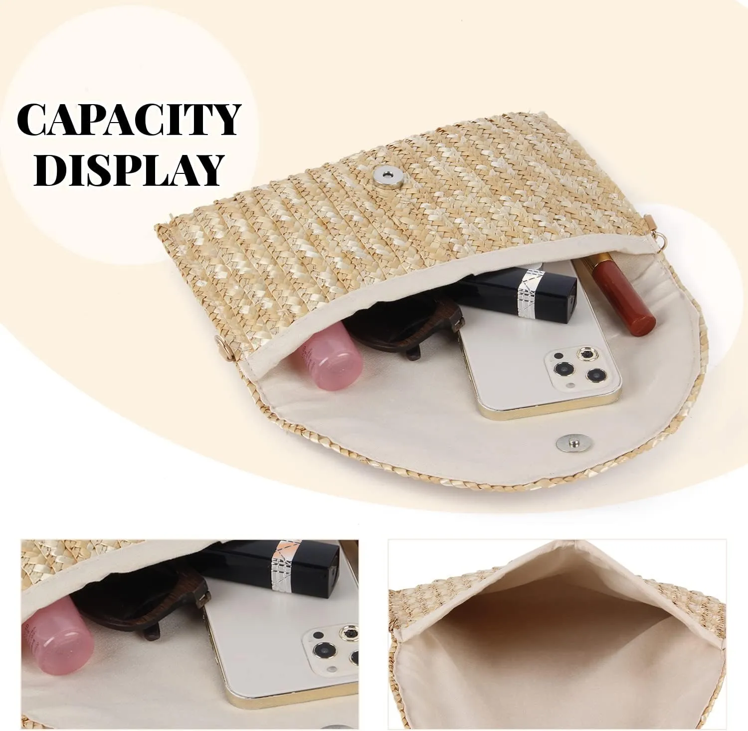 Straw Clutch Purse Bags for Women Summer Beach Purse Woven Straw Shoulder Bags Beach Clutch Bags