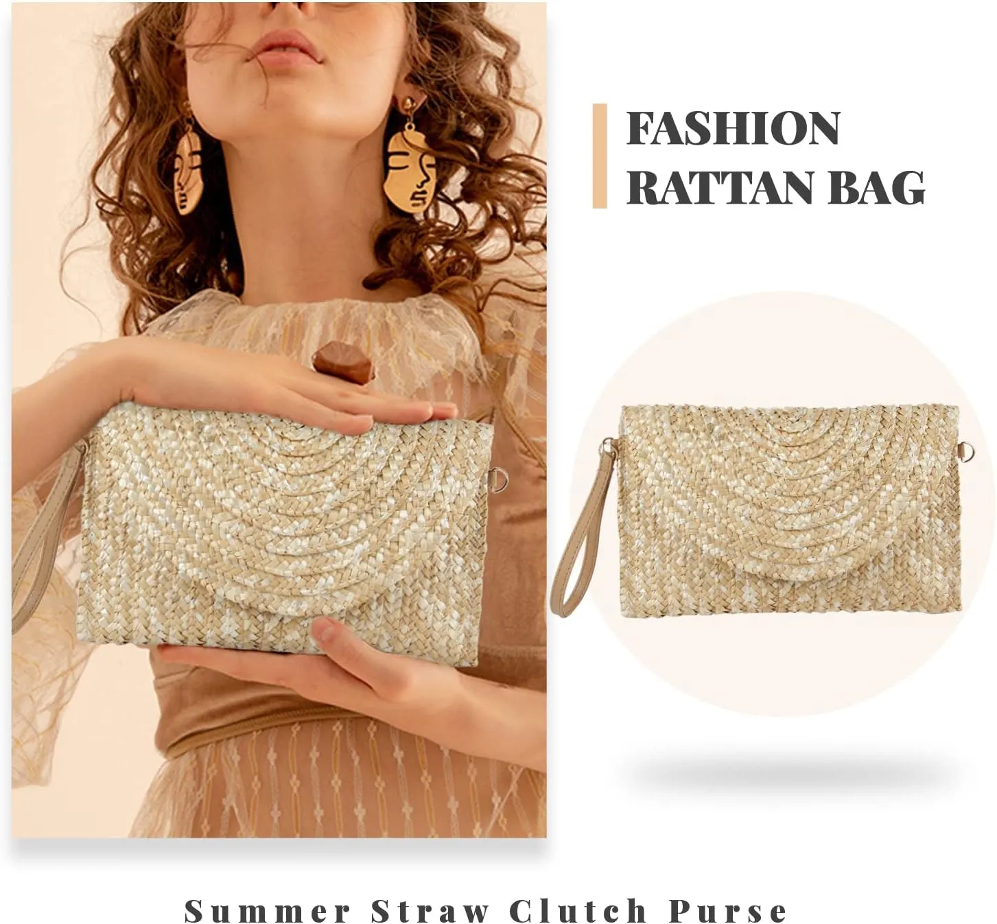 Straw Clutch Purse Bags for Women Summer Beach Purse Woven Straw Shoulder Bags Beach Clutch Bags
