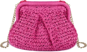 Straw Clutch Purse for Women - Woven Dumpling Bag Casual Beach Straw Summer Handmade Bag Crossbody Purse