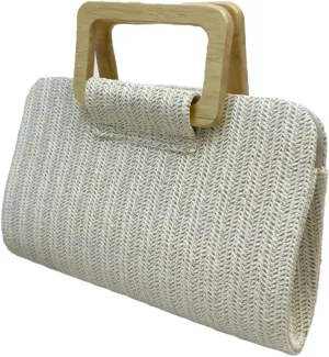 Straw Clutch Purse Simple Square Handheld Handbag Summer Beach Top-Handle Bag Evening Cross-body Bag Party Prom Chain Purse