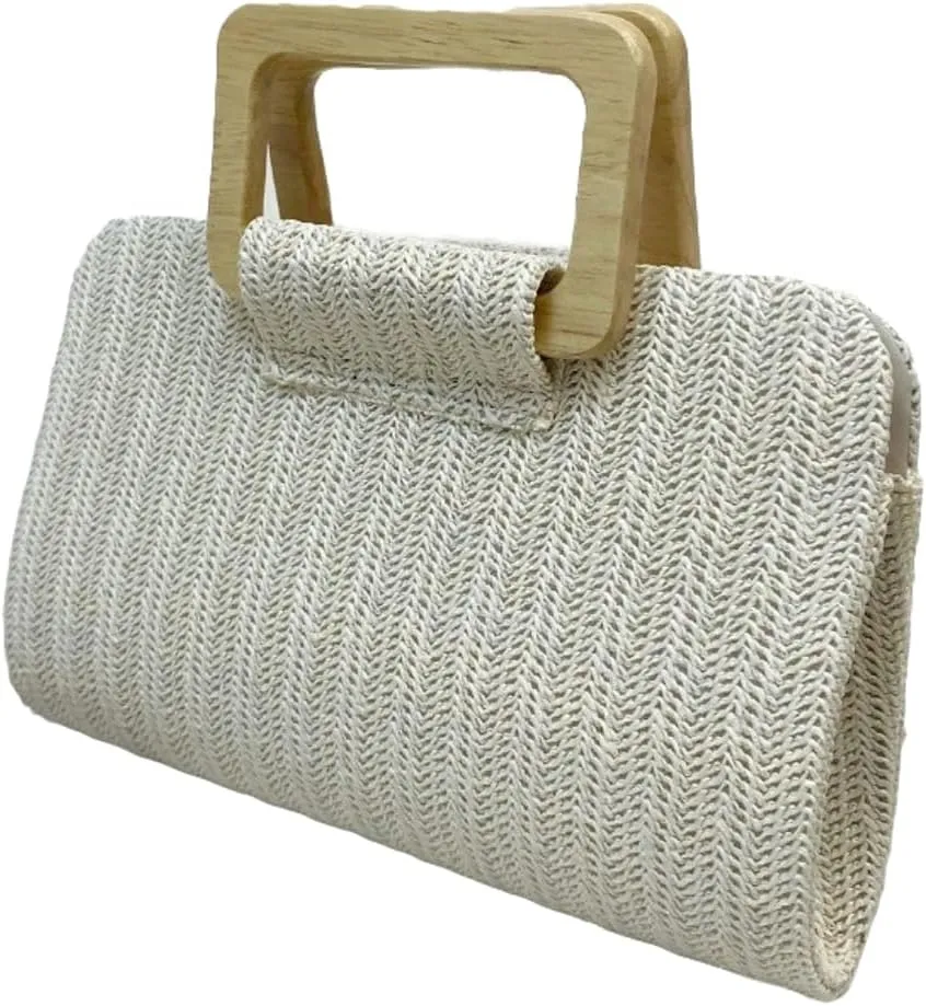 Straw Clutch Purse Simple Square Handheld Handbag Summer Beach Top-Handle Bag Evening Cross-body Bag Party Prom Chain Purse