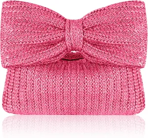 Straw Clutch Purse with Bow – Woven Raffia Handbag for Women – Summer Wedding Beach Bag