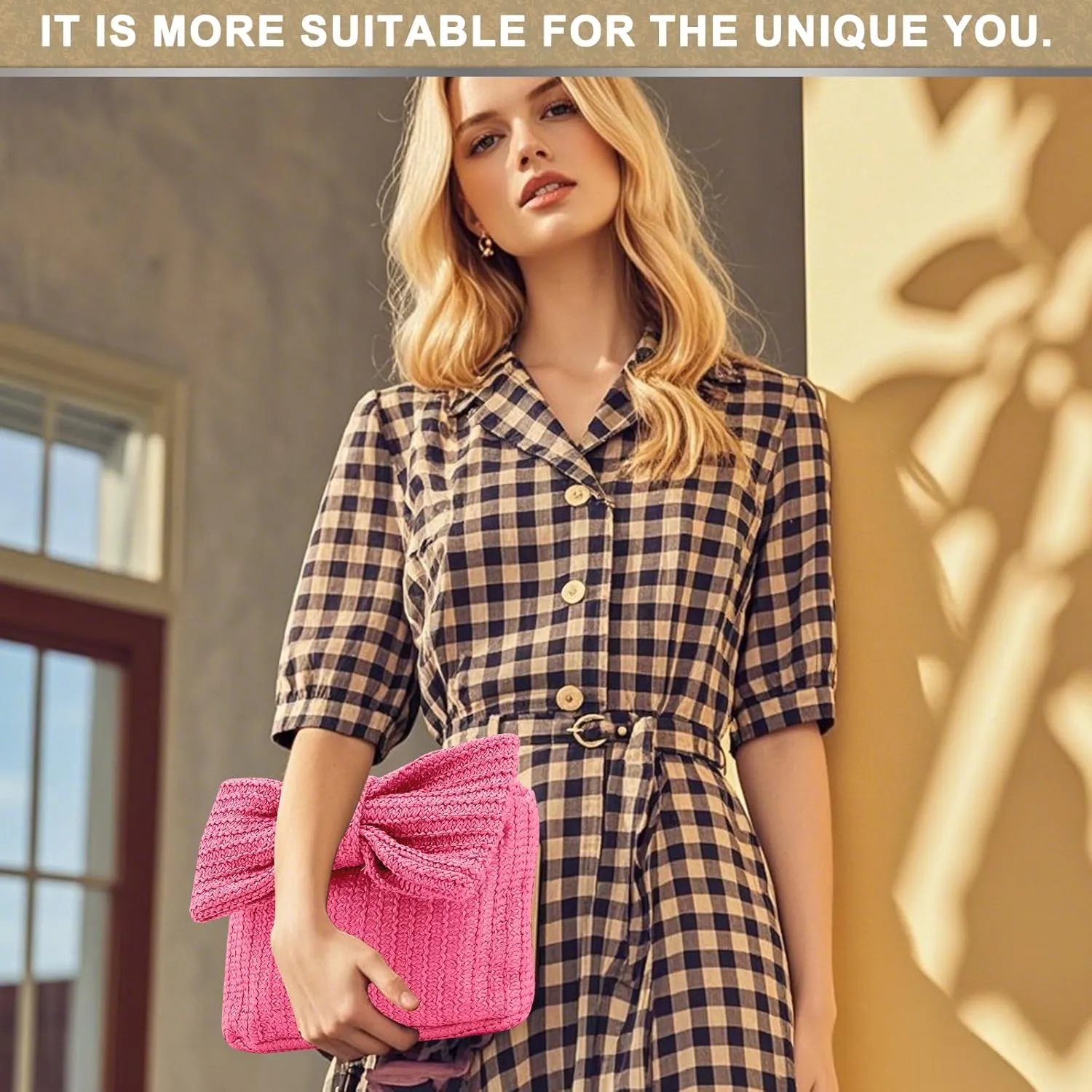 Straw Clutch Purse with Bow – Woven Raffia Handbag for Women – Summer Wedding Beach Bag