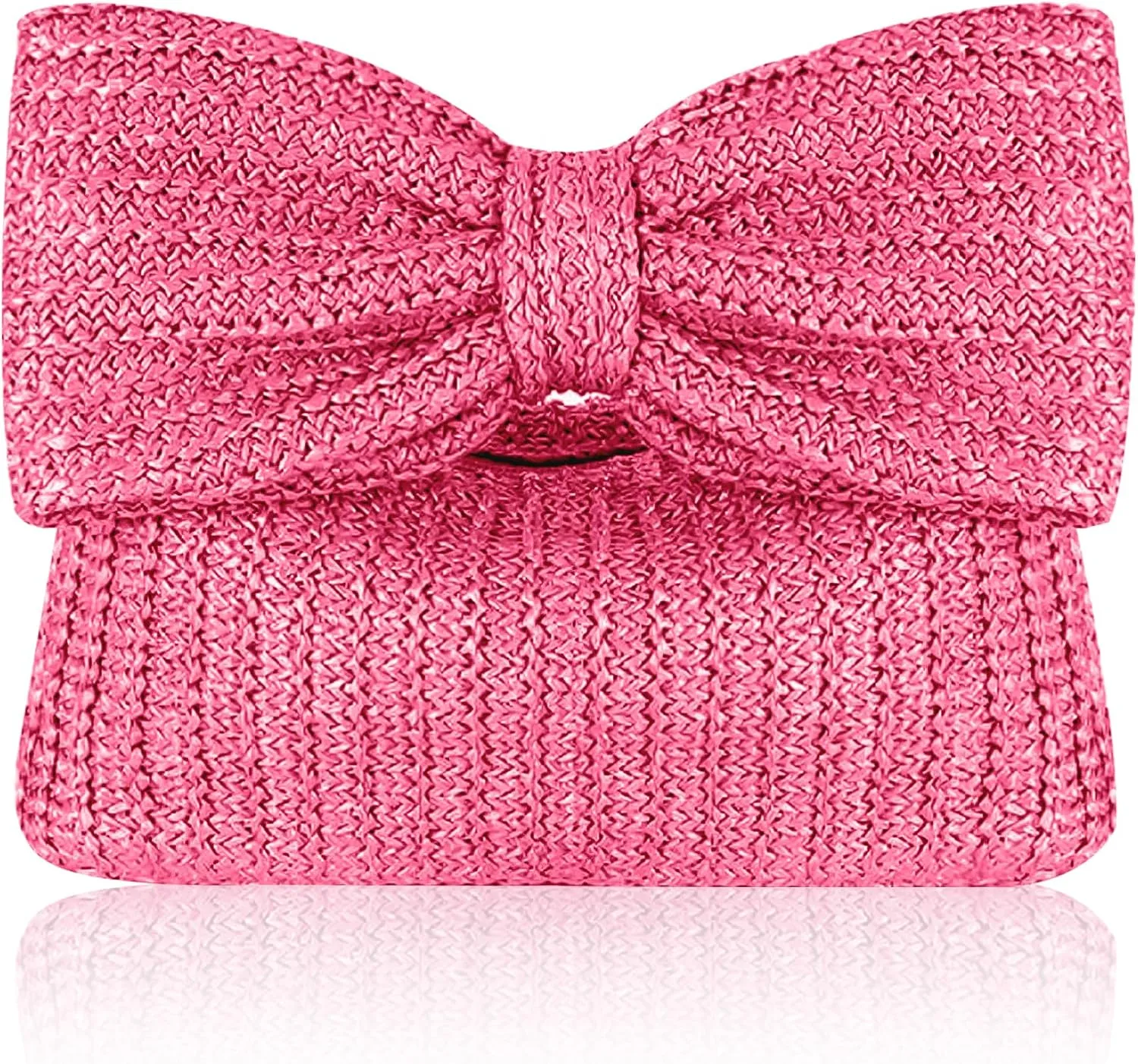 Straw Clutch Purse with Bow – Woven Raffia Handbag for Women – Summer Wedding Beach Bag
