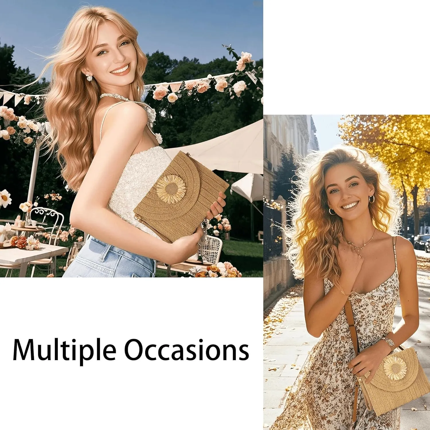 Straw Clutch Purses for Women Woven Straw Crossbody Bags Women's Crossbody Handbags Retro Shoulder Bag Beach Bags