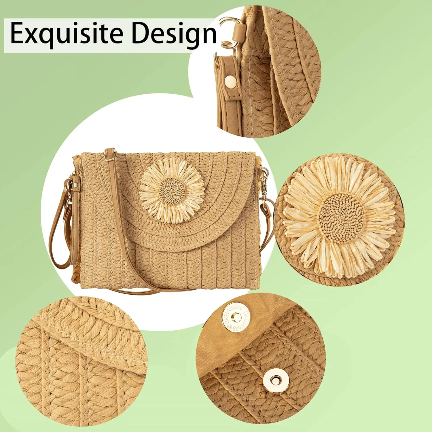 Straw Clutch Purses for Women Woven Straw Crossbody Bags Women's Crossbody Handbags Retro Shoulder Bag Beach Bags