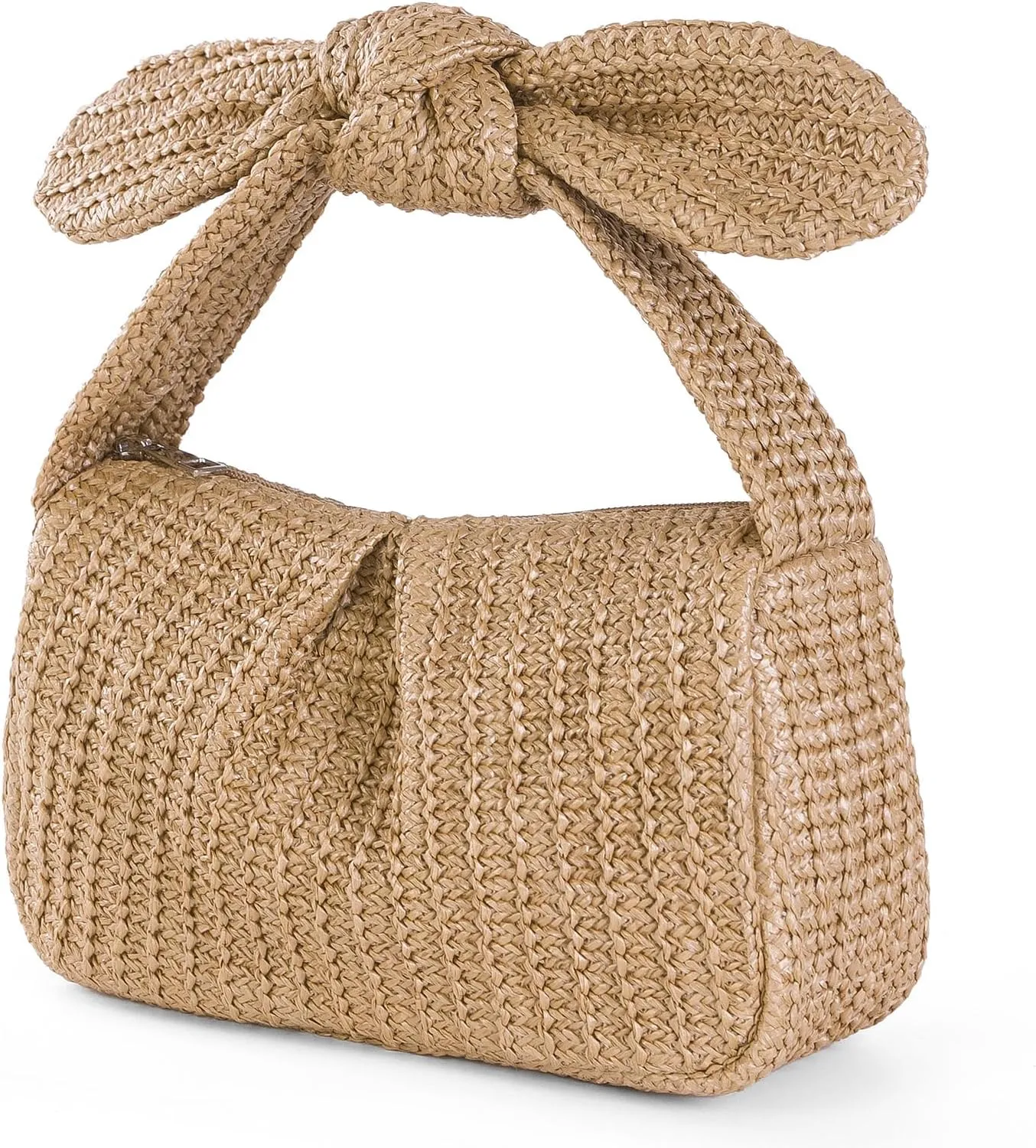 Straw Handbags for Women, Small Hobo Shoulder Bag Bowknot Tote Top Handle Summer Beach Purse for Travel, Holiday, Parties, Khaki