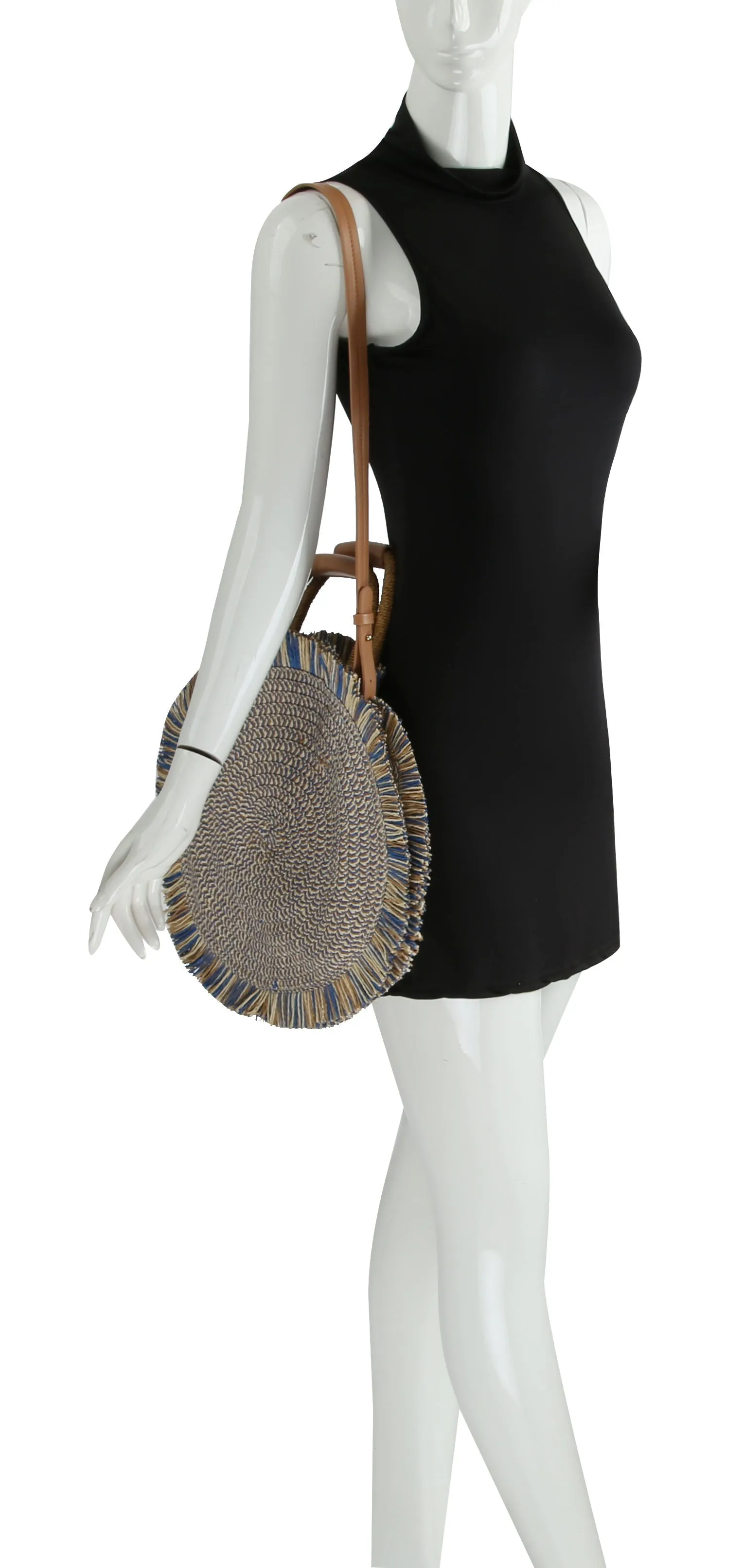 Straw Handbags Women Round Straw Bags Natural Chic Hand Large Summer Beach Tote Woven Handle Shoulder Bag