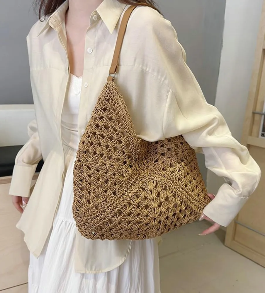 Straw Hobo Bags for Women Vintage Shoulder Bag Everything Tote Bag Designer Beach Bag Holiday Work Everyday Summer