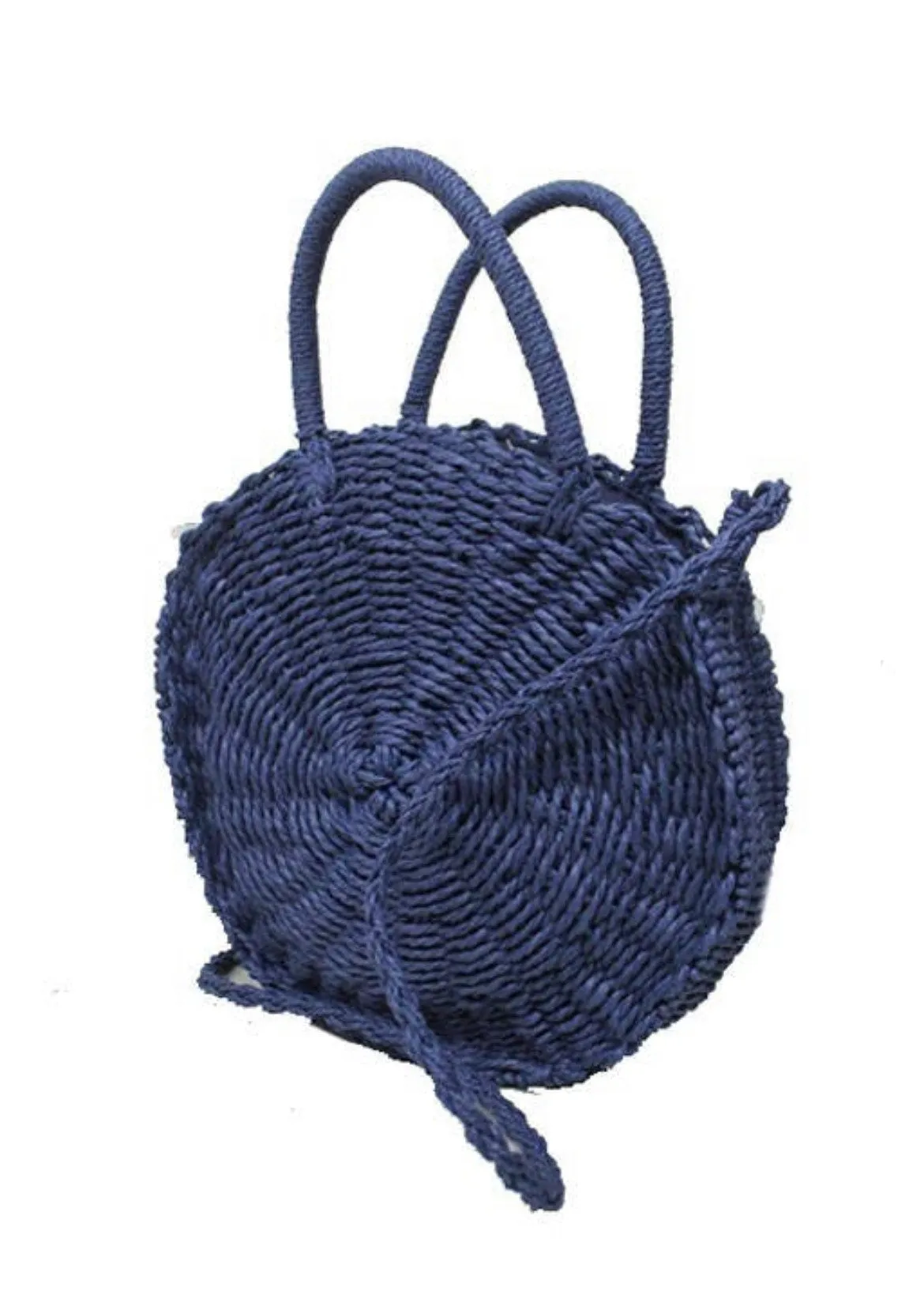 Straw Weaved Circular Wicker Basket Bag Beige or Navy