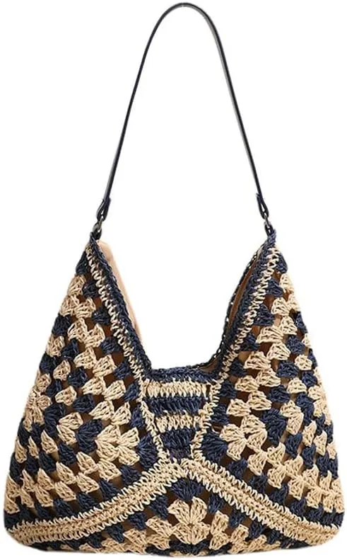 Straw Woven Hobo Bags for Women - Beach Travel Daily Use Shoulder Bag Handmade Tote Bag