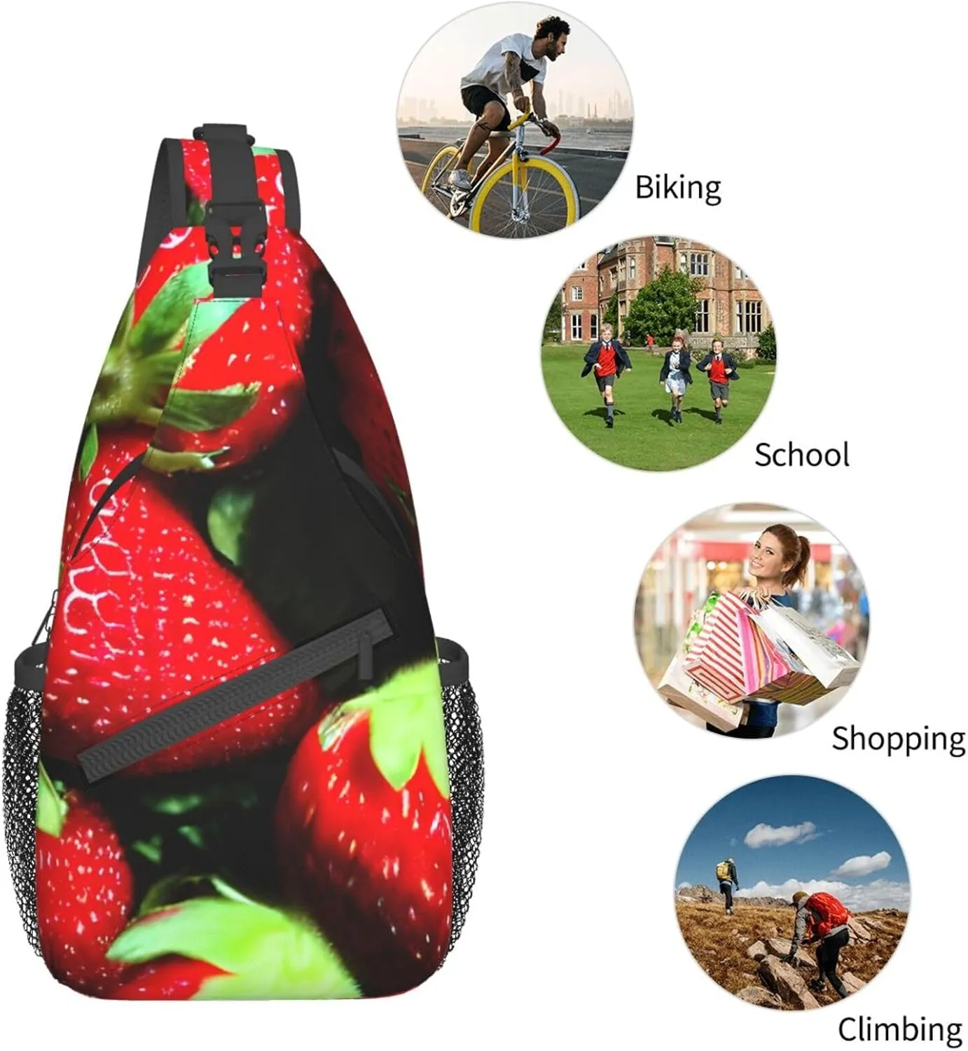 Strawberry Pattern High Storage Capacity Chest Bag Diagonally Sling Backpack Crossbody Shoulder Bag For Men Women