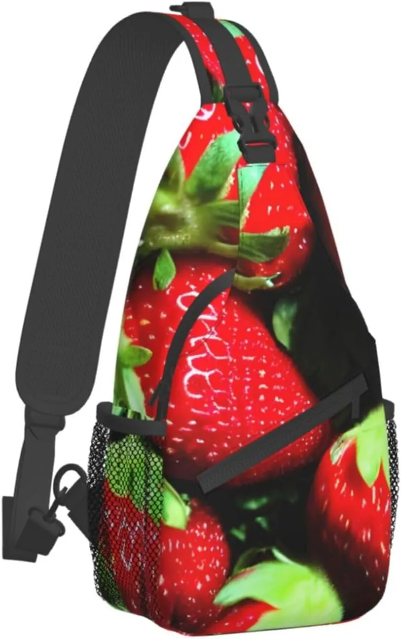 Strawberry Pattern High Storage Capacity Chest Bag Diagonally Sling Backpack Crossbody Shoulder Bag For Men Women