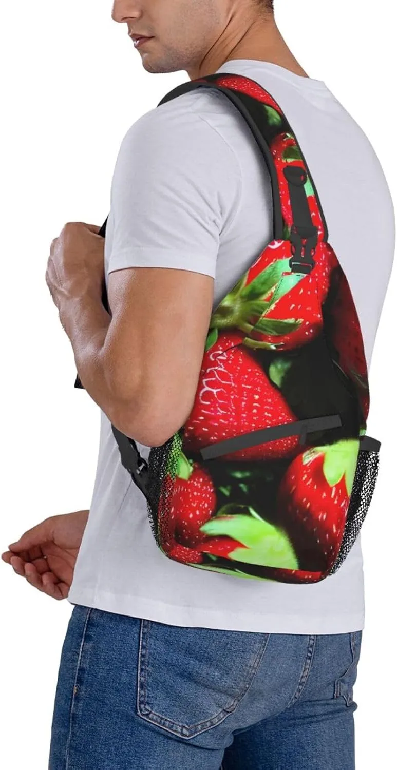 Strawberry Pattern High Storage Capacity Chest Bag Diagonally Sling Backpack Crossbody Shoulder Bag For Men Women