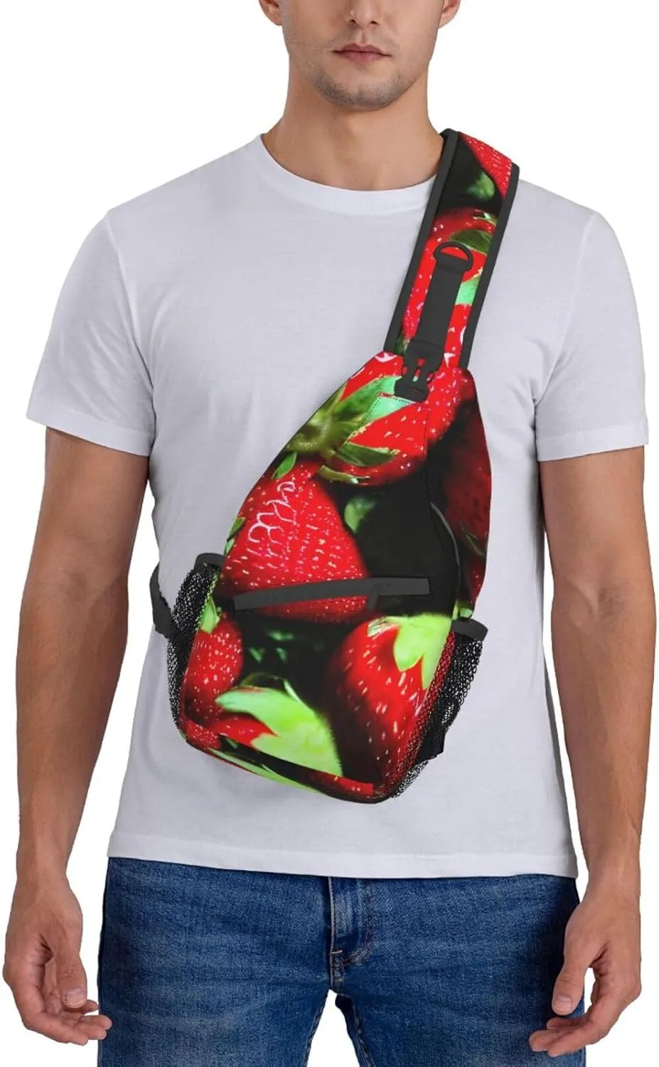 Strawberry Pattern High Storage Capacity Chest Bag Diagonally Sling Backpack Crossbody Shoulder Bag For Men Women
