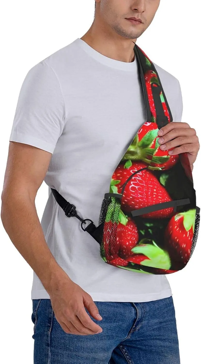 Strawberry Pattern High Storage Capacity Chest Bag Diagonally Sling Backpack Crossbody Shoulder Bag For Men Women