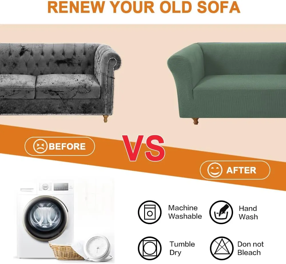 Stretch Chesterfield Sofa Cover - Jacquard Fabric Slipcover for 3-Cushion Couch, Non-Slip Pet-Resistant Furniture Protector, Soft Living Room Sofa Cover (Grass, Sofa)