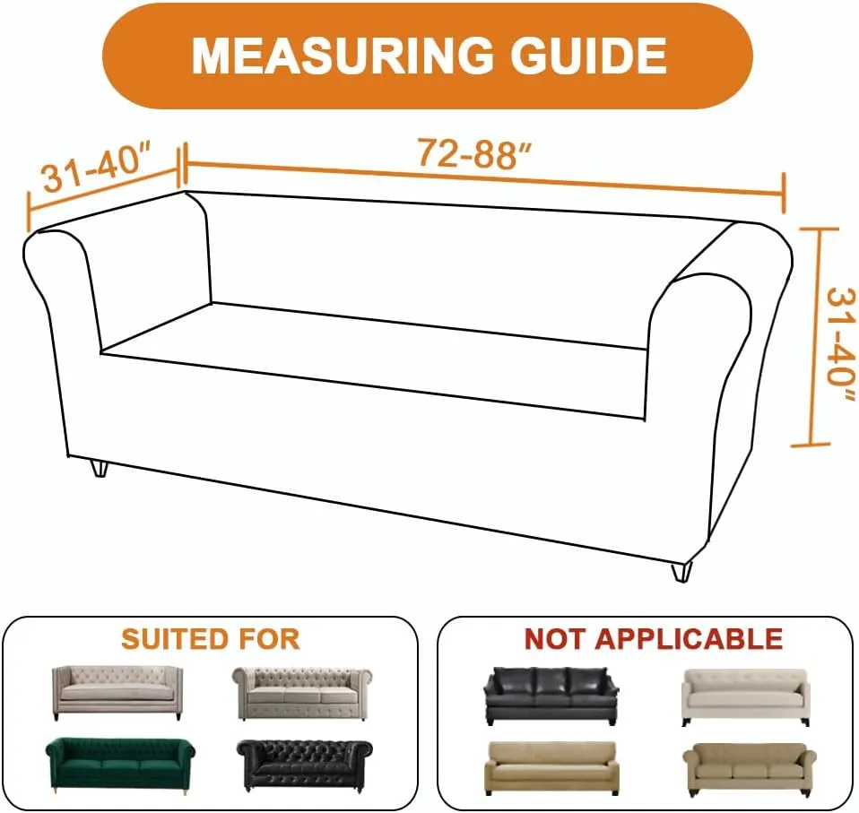 Stretch Chesterfield Sofa Cover - Jacquard Fabric Slipcover for 3-Cushion Couch, Non-Slip Pet-Resistant Furniture Protector, Soft Living Room Sofa Cover (Grass, Sofa)