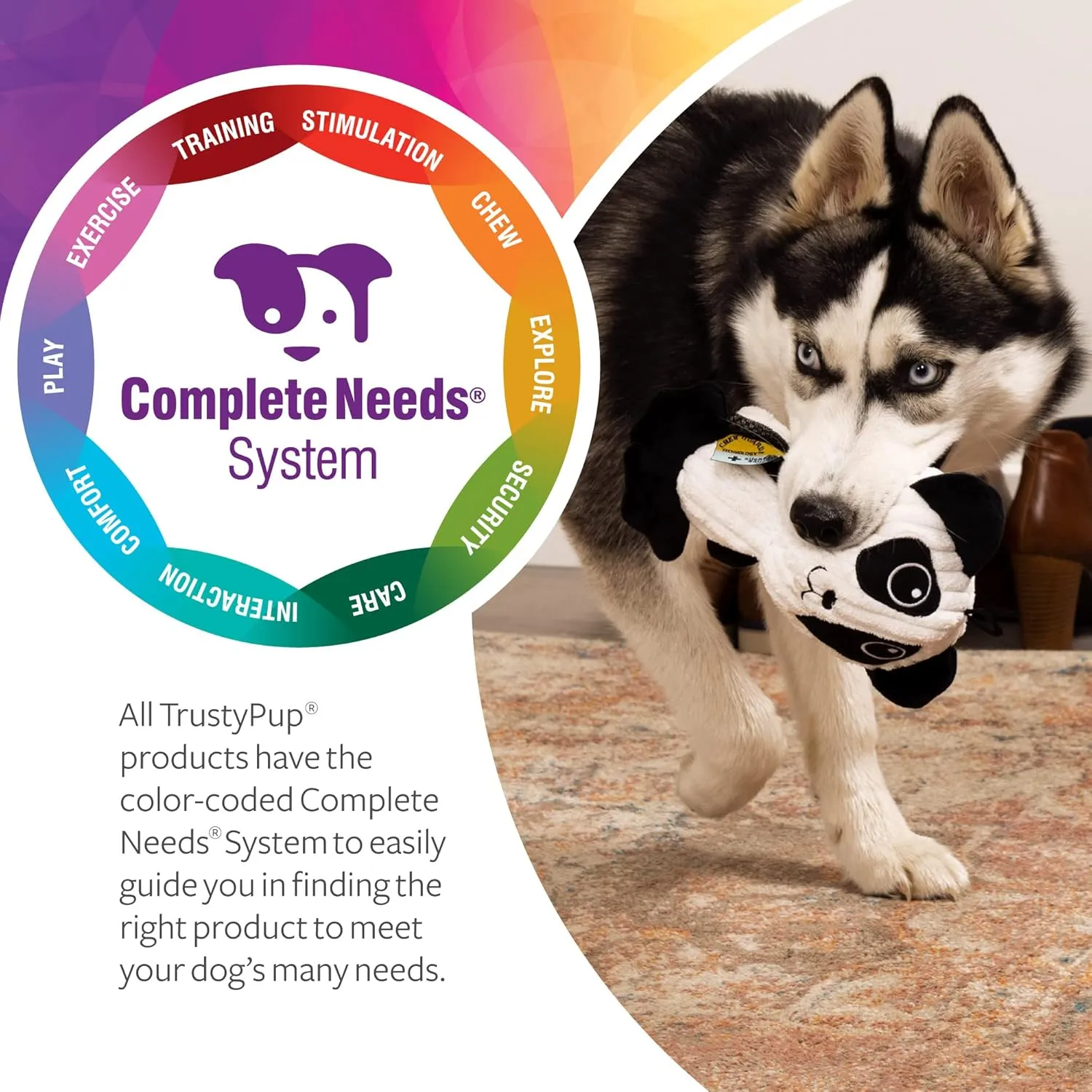 Strong 'N Silent Big Head Panda Silent Squeak Plush Dog Toy, Chew Guard Technology - Black/White, Medium