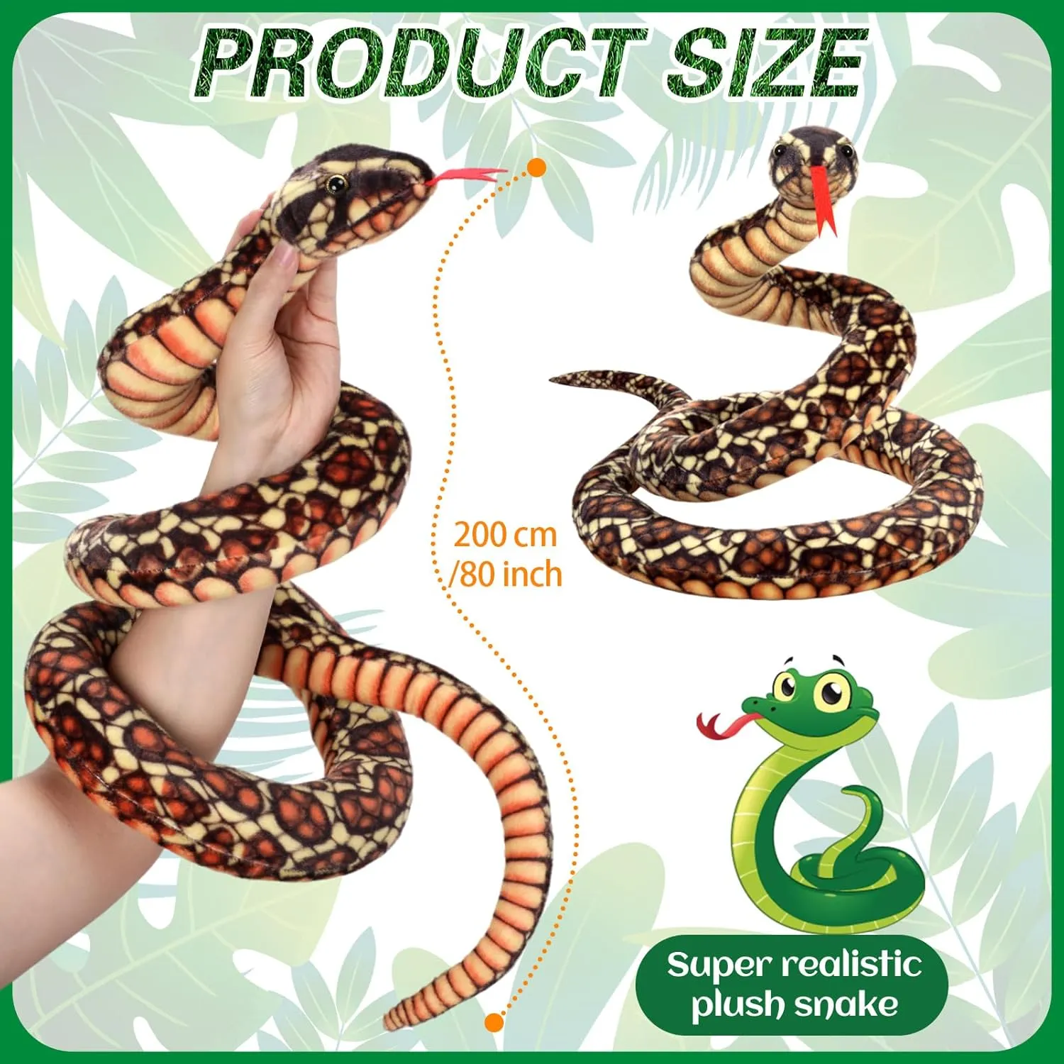 Stuffed Snake Animal, 80 in Stuffed Snake Plush,Large Giant Stuffed Animals Snake, Lifelike Plush Snake Cute Stuffed Animals for Birthday Present Party Prank Prop (Brown)