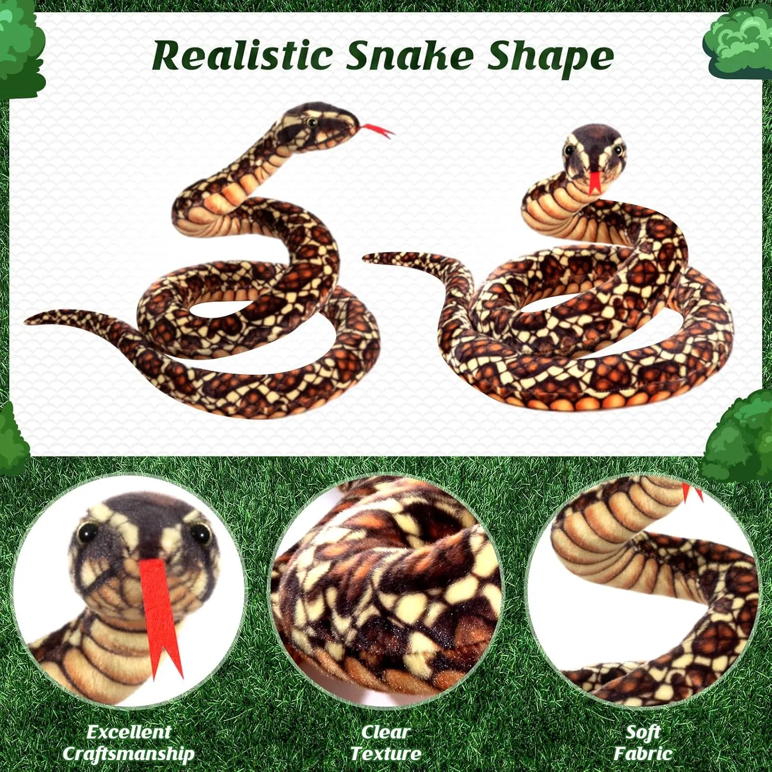 Stuffed Snake Animal, 80 in Stuffed Snake Plush,Large Giant Stuffed Animals Snake, Lifelike Plush Snake Cute Stuffed Animals for Birthday Present Party Prank Prop (Brown)