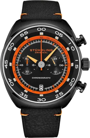 Stuhrling Original Mens Watches - Chronograph Wrist Watch with Date and Genuine Leather Strap Stainless Steel Watch with Tachymeter 24-Hour Subdial - Analog Dress Watches for Men