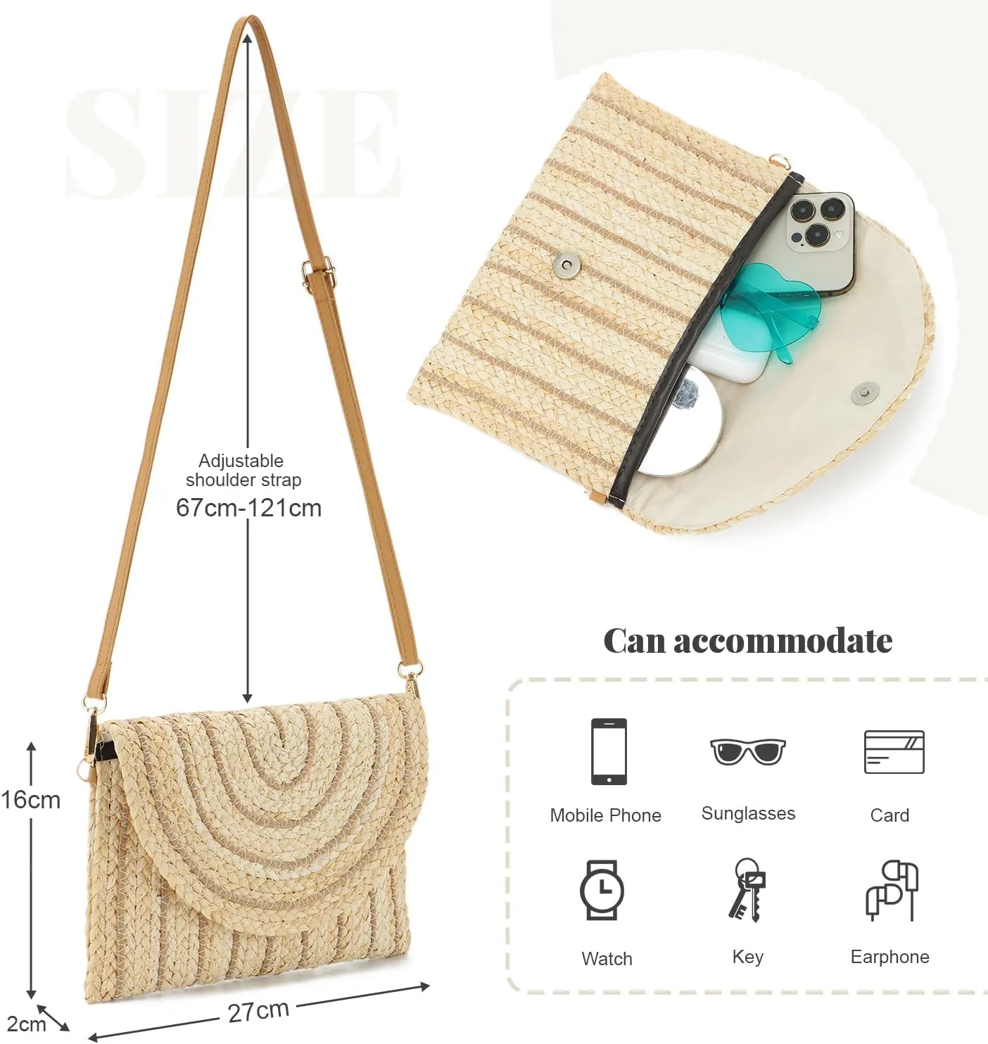 SUKUTU Women Straw Clutch Bag Summer Beach Handwoven Envelope Wallet Crossbody Handbags