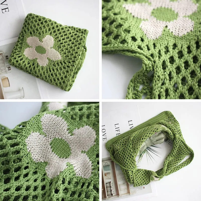 Summer Flower Mesh Tote Shopping Bag