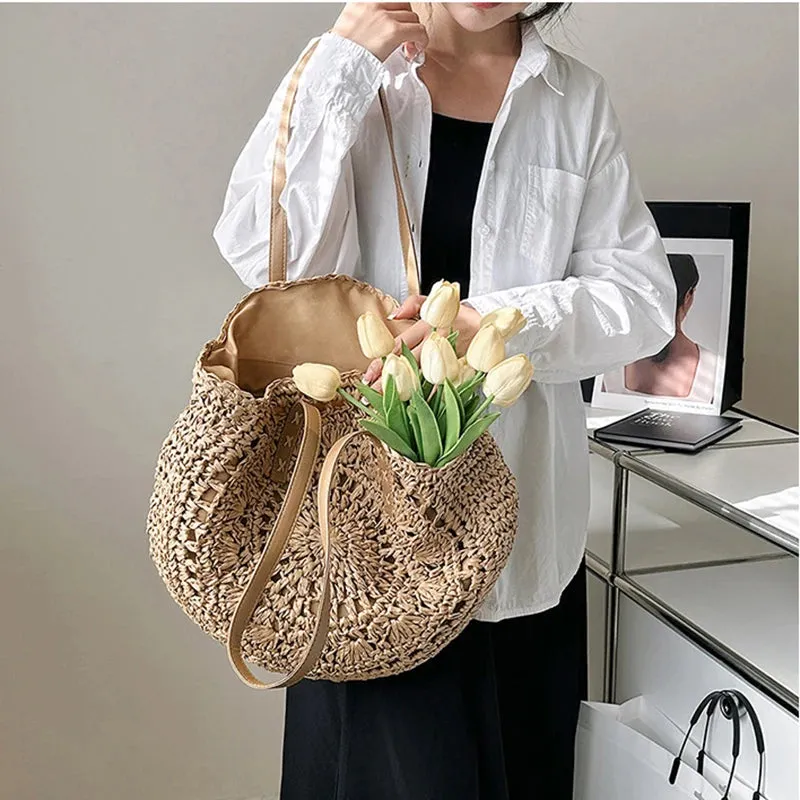 Summer Round Straw Tote Bag