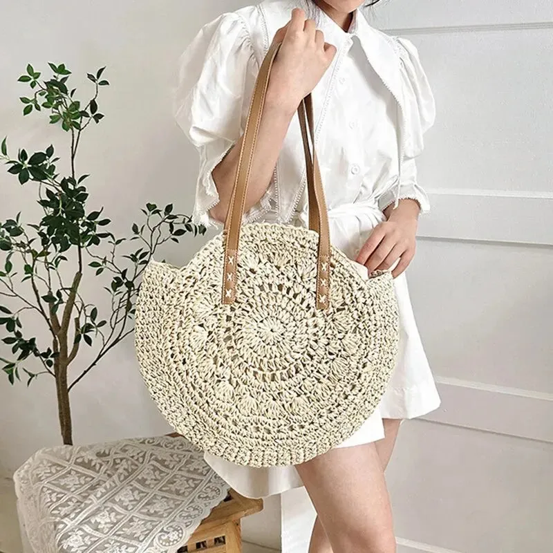 Summer Round Straw Tote Bag