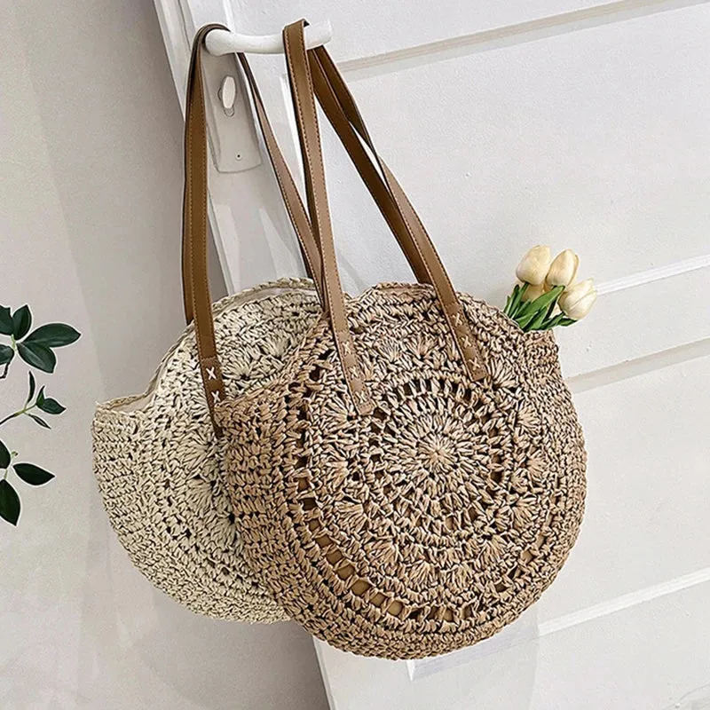 Summer Round Straw Tote Bag