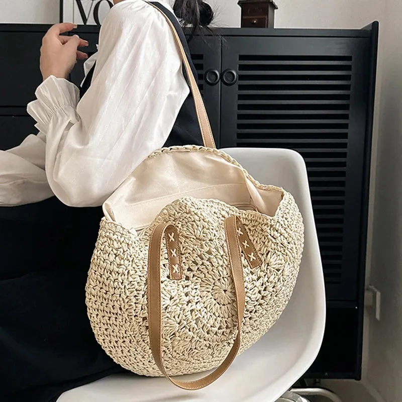 Summer Round Straw Tote Bag