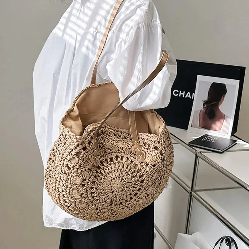 Summer Round Straw Tote Bag