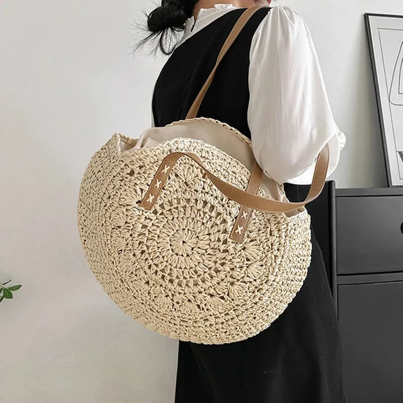 Summer Round Straw Tote Bag