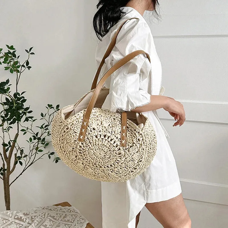 Summer Round Straw Tote Bag